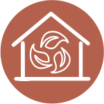 Icon eines Hauses, indem drei Blätter sind, das für nachhaltiges Heizen bei Hafnertec steht